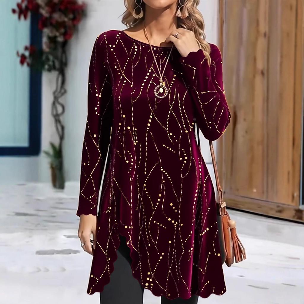 Women's Plus Size Christmas Print Long Sleeve Mid-Length Dress - Autumn/Winter Casual Fashion