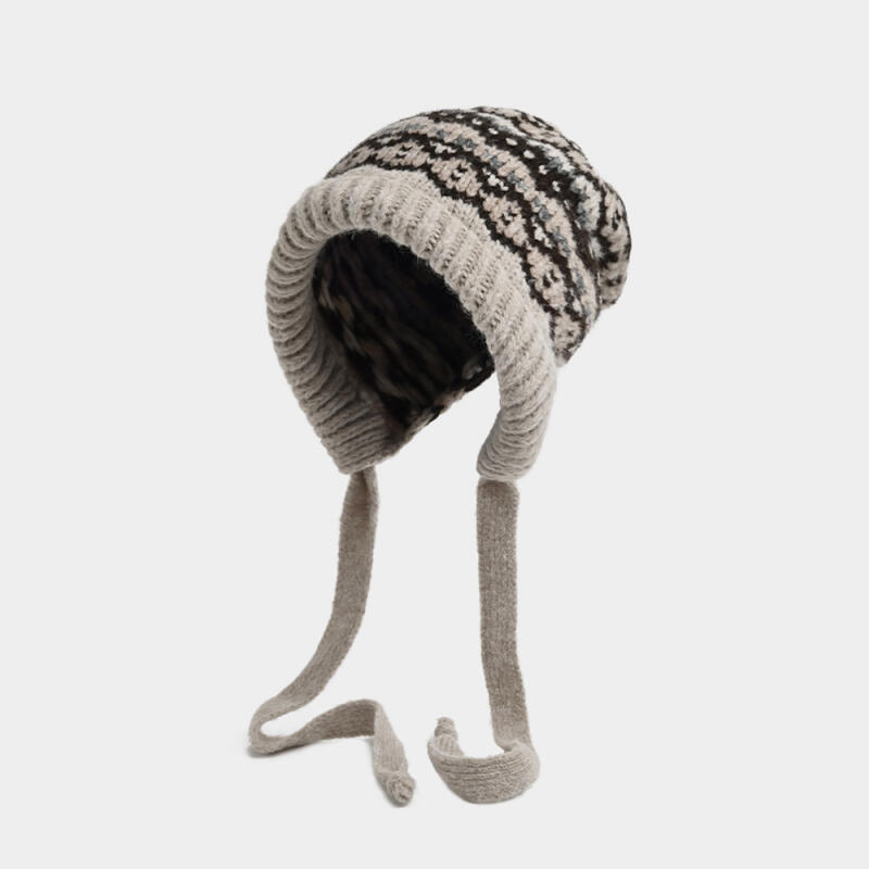 Nordic Two-Way Knit Bonnet Hat Beige BEIGE