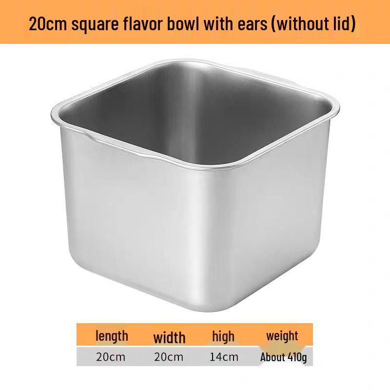 304 Stainless Steel Square Jam Bowl with Lid - Commercial Kitchen Seasoning and Sauce Container.