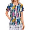 Women Post Surgery Shirt Striped Print Button Down Short Sleeve Four Pocket Top Lightweight Comfortable Fit Casual Wear