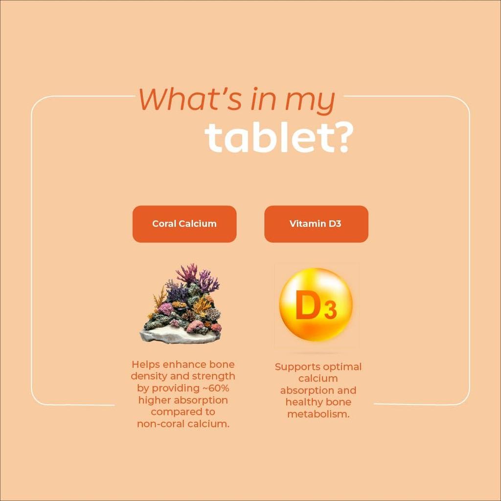 Arth Calcium & Vitamin D3 Tablets 1000mg 600 IU Coral Calcium 60 Veg Tablets for Bone & Joint Support