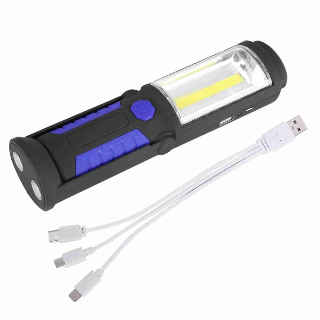 3W Rechargeable COB LED Flashlight Camping Emergency Work Light with Magnetic Stand Red