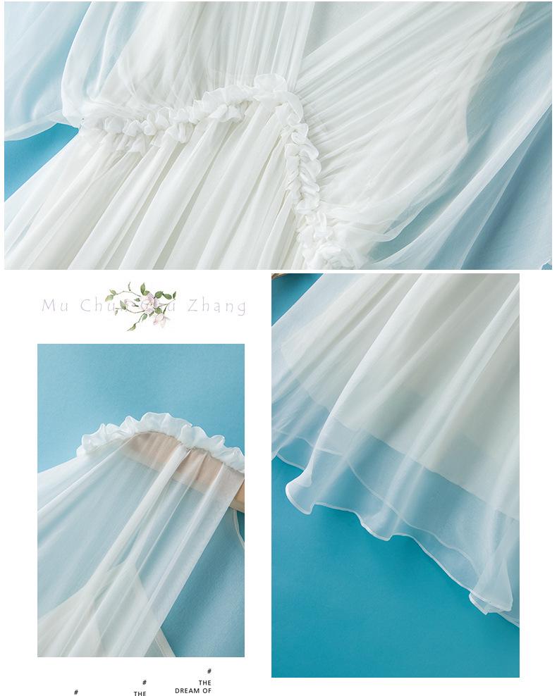 Women's Summer Long Silk Dress with Ruffle Edge - Simple, Solid Color