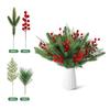 Norfolk Branches Red Berry Stems Artificial Christmas Picks Fake Needles With Holly Berries For Xmas Tree Filler Decorations Festival Holiday