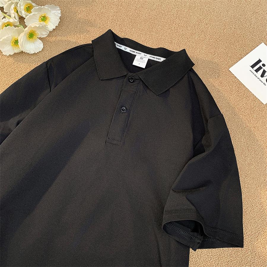 Minimalist Solid Color Turn-down Collar Short Sleeve Polo Shirt for Men Business Summer Casual Ins Versatile Commuter Half Sleeve T-shirt Top