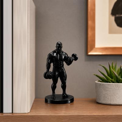 Ornamenti da Sollevamento Pesi Stampati in 3D, Statuetta Uomo Muscoloso Nera, con Manubri Scultura da Tavolo per Palestra Regalo per Persone Che Amano il Fitness