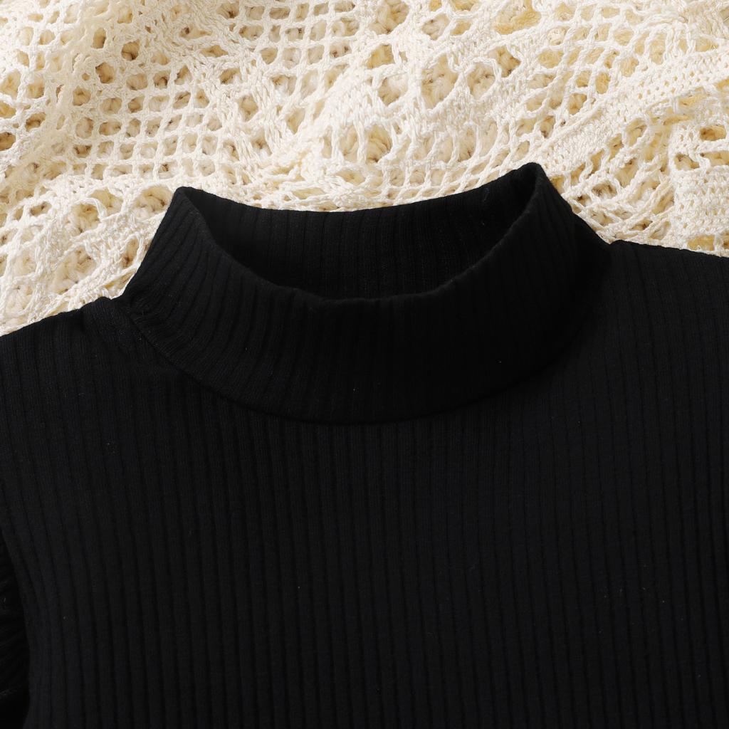 Children's Clothing Girls Autumn Winter Mid-Neck Long Sleeve Woven Tweed Short Skirt Belt Trendy Style Toddler Outfit