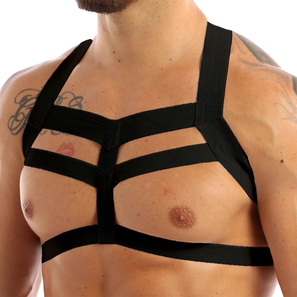 Sexy Elastic Band Harness Men Shoulder Straps Chest Bondage Muscle Halter Belt Men Bodysuite Gay Clubwear Club Party Costume