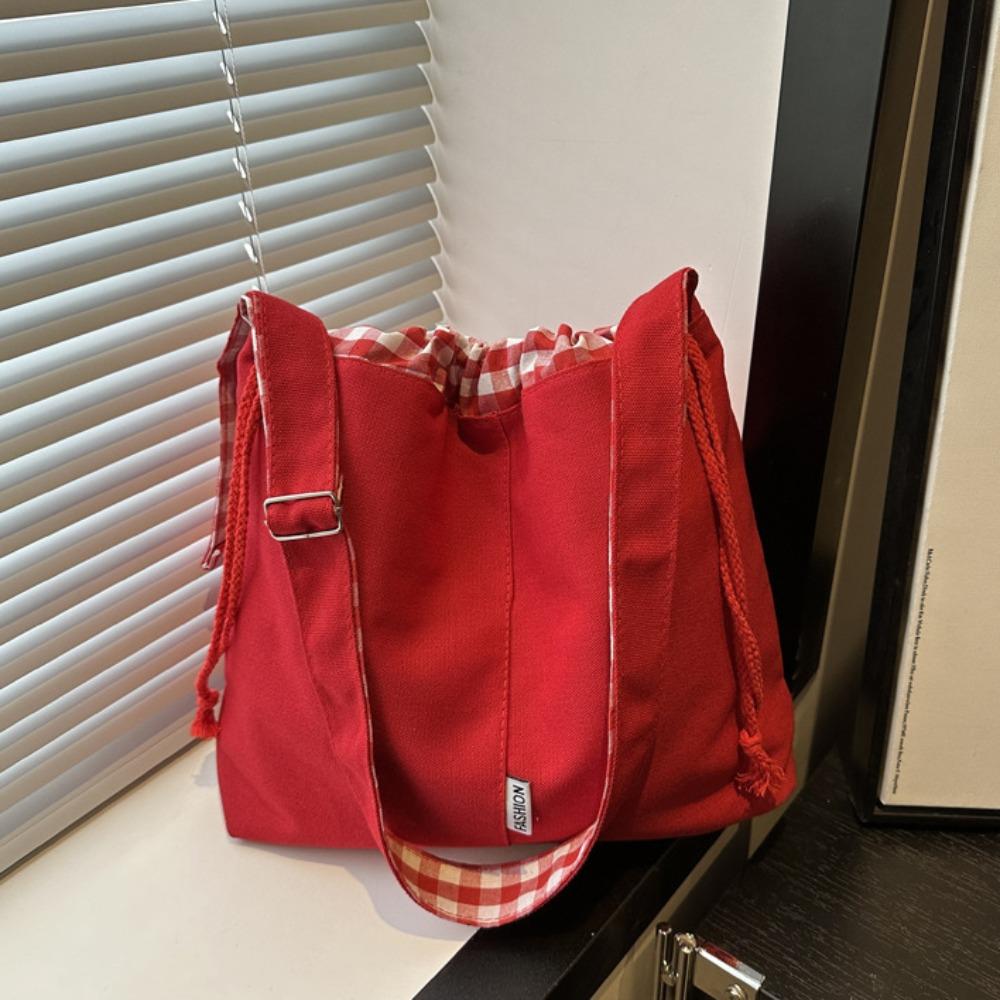 

Ретро Джинсовая Холщовая Сумка Тканевая Сумка-Тоут Винтажная Сумка-Ведро на Шнурке Дорожная красный