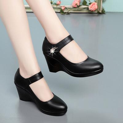 Women's Shoes Platform Wedge Women's Autumn Shoes High Heel Fashion Mid-aged Shallow Mouth Mother Shoes