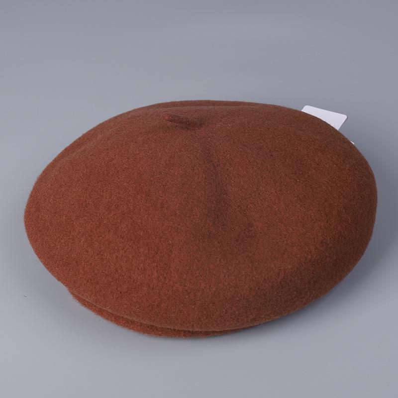 Winter Warm High Quality Australian Wool Roll Edge Beret Cap Women'S Winter Elegant Dome Solid Color Wool Painter Hat