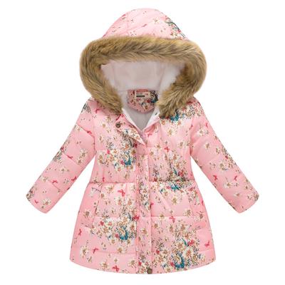 Autumn and Winter Children's Clothing Boys and Girls Multi-color Printing Children's Long Fur Collar Hooded Cotton Jacket