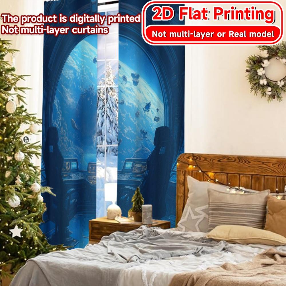 Set Of 2 Contemporary Flat Printing Galactic Command Modern Curtains Prints All Seasons Use Bedroom Curtain Semi Sheer For Made Polyester
