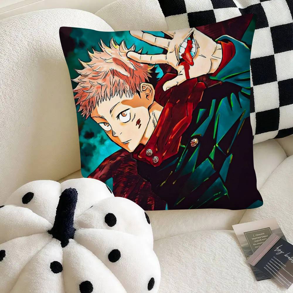 Anime-Charakter Yuji Itadori Kissenbezug Modischer quadratischer Kissenbezug Schlafzimmer Sofa Raum Ins Dekoration Freizeit