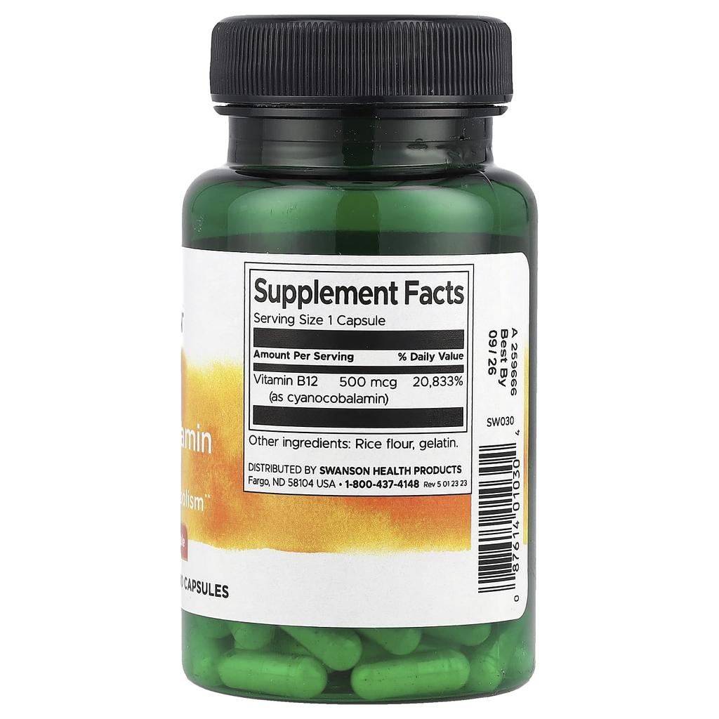 Swanson, Vitamin B12, 500mcg, 100 Capsules