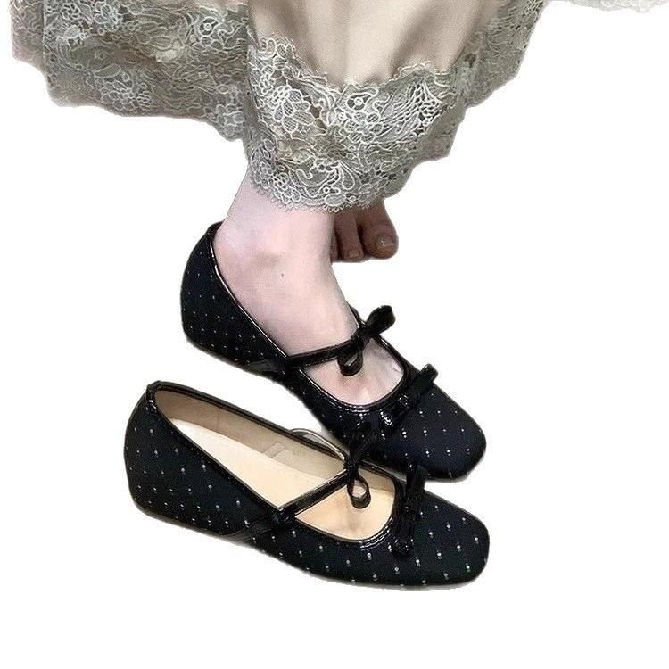 Gentle French Mary Jane Spring New Evening Wind French Light Mouth Single Shoes Square Head Bow Ballet Shoes