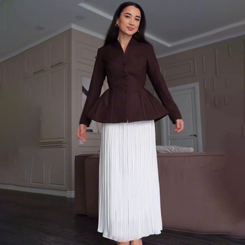 2025 Women’s Solid Color Long Sleeve Top & Bodycon Skirt Set