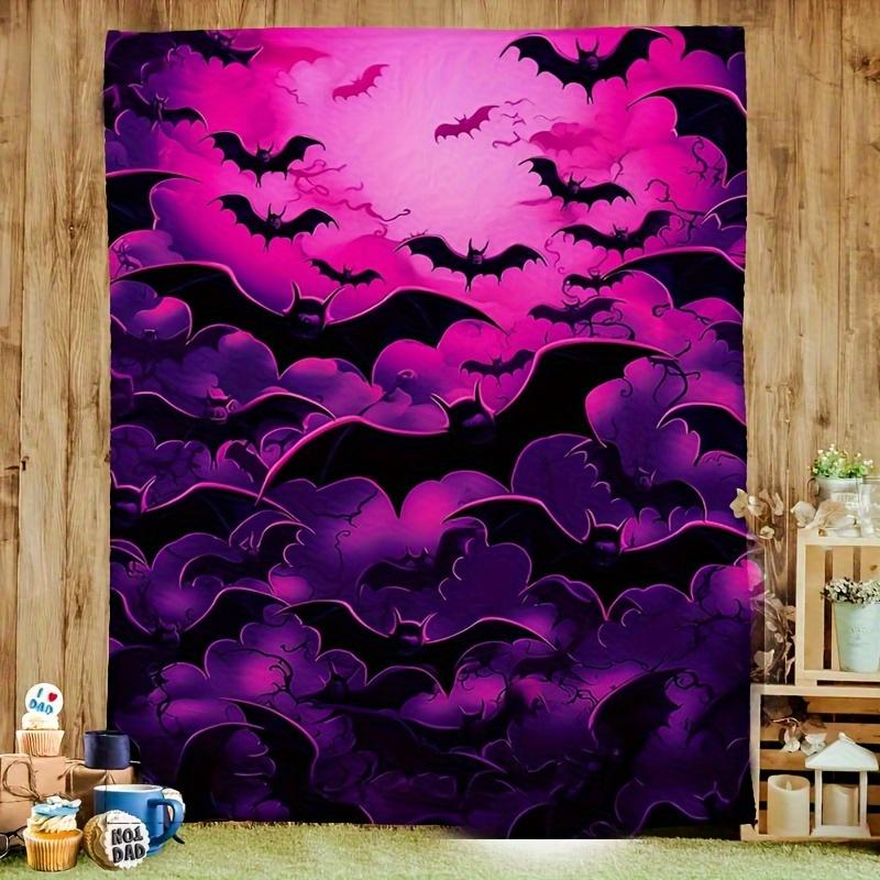 Gothic Bat Print Flannel Blanket - Modern All-Season Throw for Sofa/Bed/Office, Machine Washable Halloween/Dia De Muertos Gift