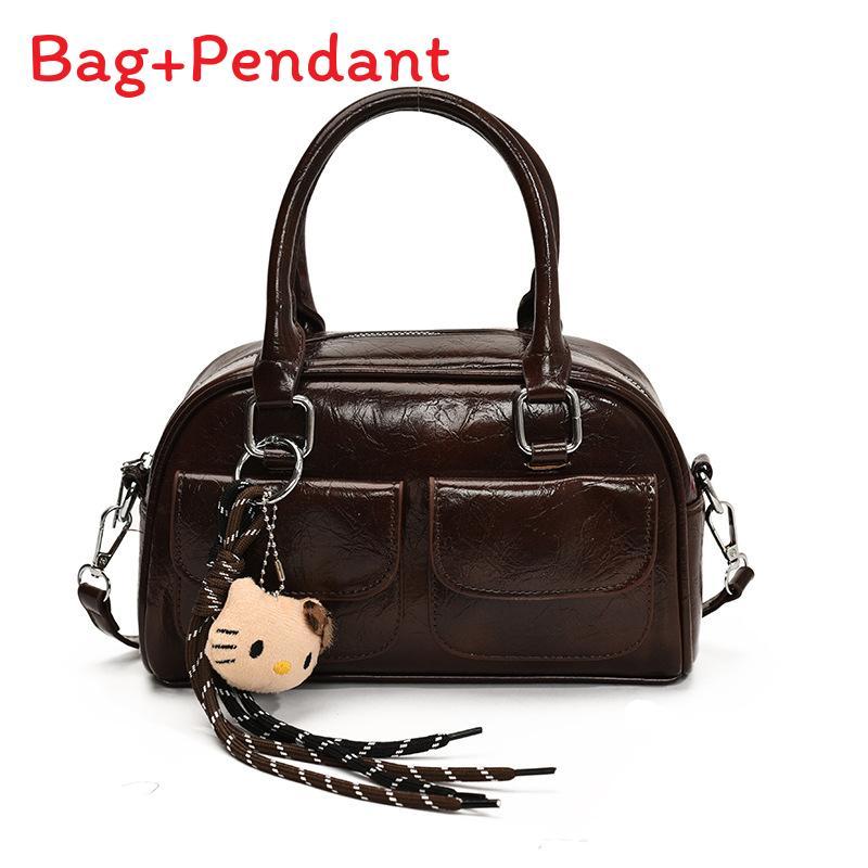 Retro Bowling Bag Handbag Pu Material With Zipper Closure For Daily Use