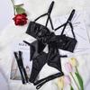 Sexy Lingerie 3-Point Hollowed Suit Bow Sexy Three Piece Erotic Lingerie Set with Steel Ring Women's Erotic Costume
