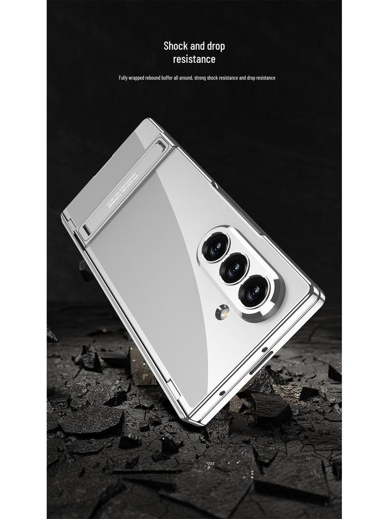 Samsung Z Fold7 Magnetic Hinge Case - Transparent Protective Cover with Triumph Stand