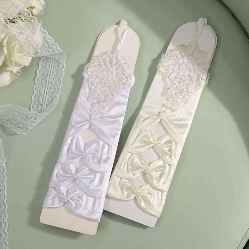 

Flower Folds Nailed Long Wedding Etiquette Gloves One size чорний