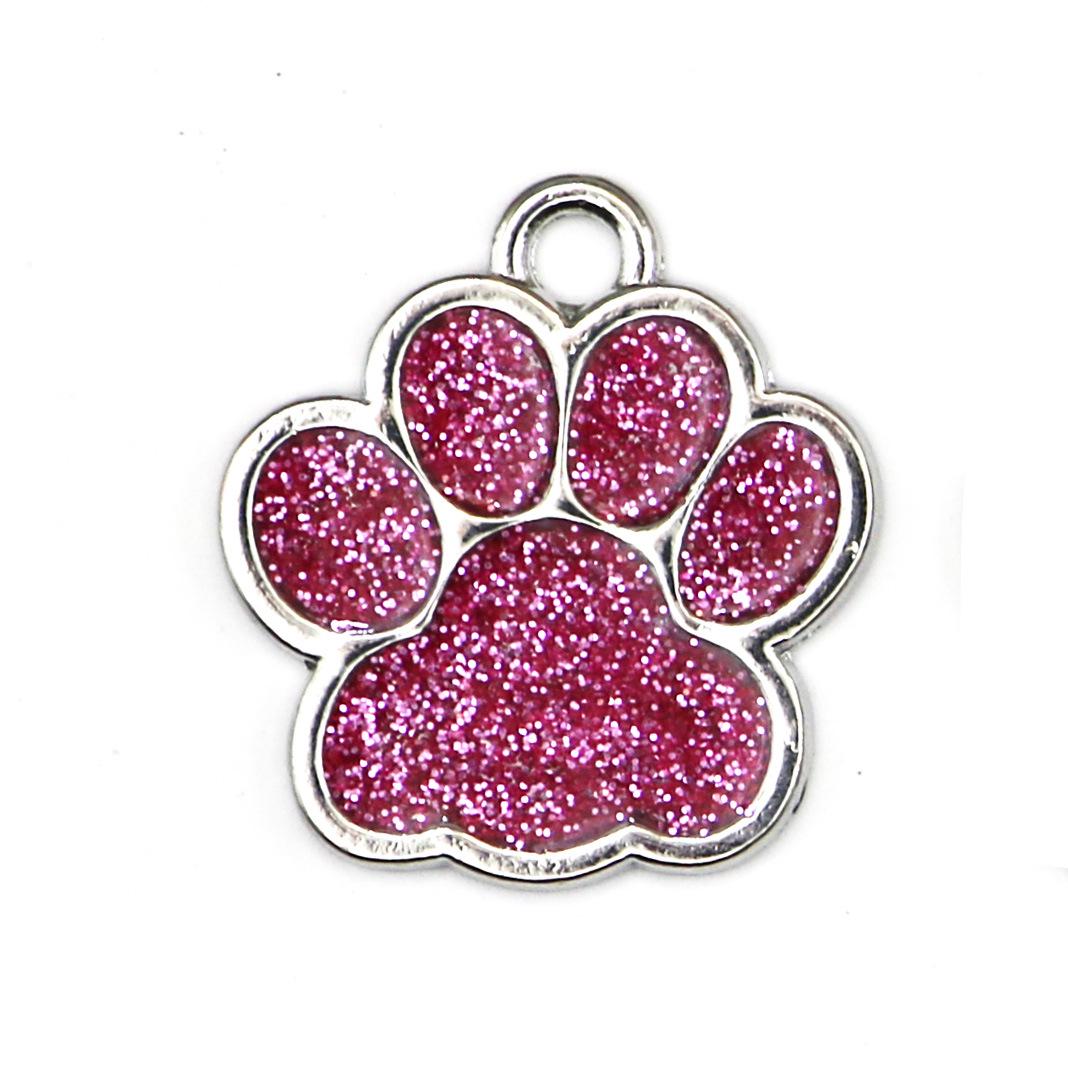 

Гравированная блестящая бирка для питомца в виде отпечатка лапы - сплав цинка и эмаль, 25x27 мм