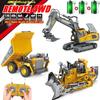 Excavator 4WD cu Telecomandă Camionetă Basculantă 4x4 din Aliaj Buldozer Model Radio Mașină RC Vehicul de Construcții cu Lumini Sunet Jucărie Cadou