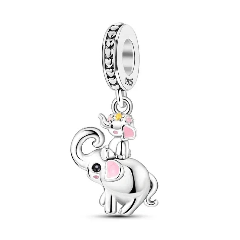 S925 Silver elephant lion rhinoceros dinosaur Animal Charms Beads Fit Original  Bracelets Fine DIY Christmas Jewelry Gifts