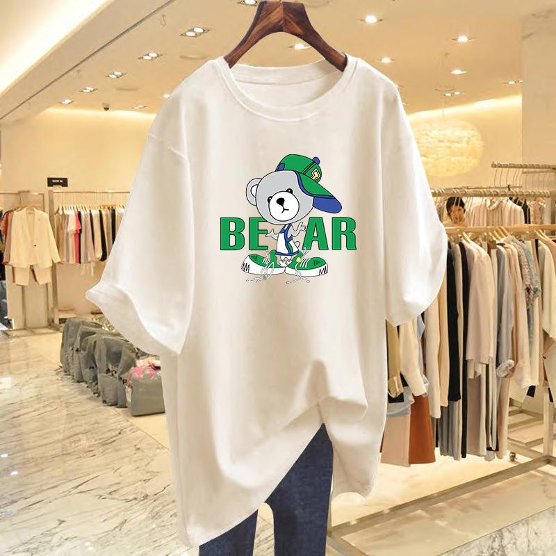 

Bear T-shirt women s white loose versatile top short sleeve women s summer new S
