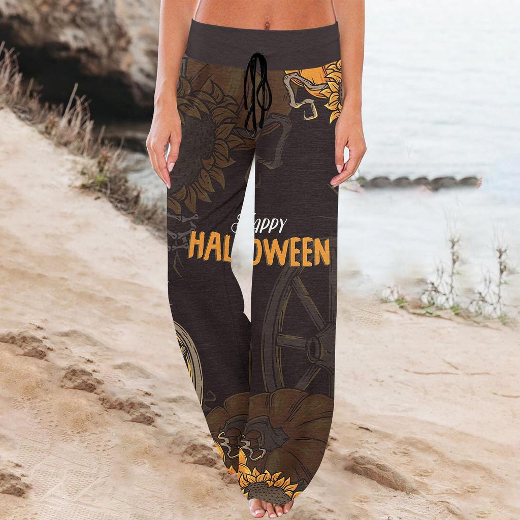 Damen Sporthose Schlafhose Bedruckte Hose mit Kordelzug und weitem Bein Freizeithose mit Taschen