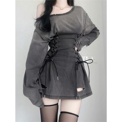 New Fairycore Grunge Goth Corset Dress Women Aesthetic Harajuku Streetwear Bandage Slim Bodycon Dress Y2k 90s Indie Clothes