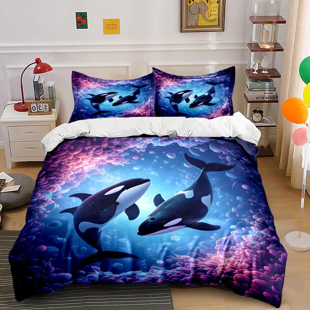 Two Orcas In Enchanted Water Duvet Cover Set With 3D Printing Design Soft Polyester Bedding Set All-Season Comfort For Gifts