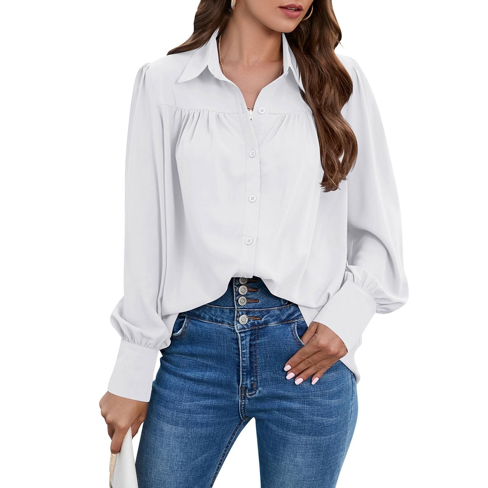 

Женская мода повседневный однотонный кардиган с длинным рукавом на пуговицах рубашка топ XL белый