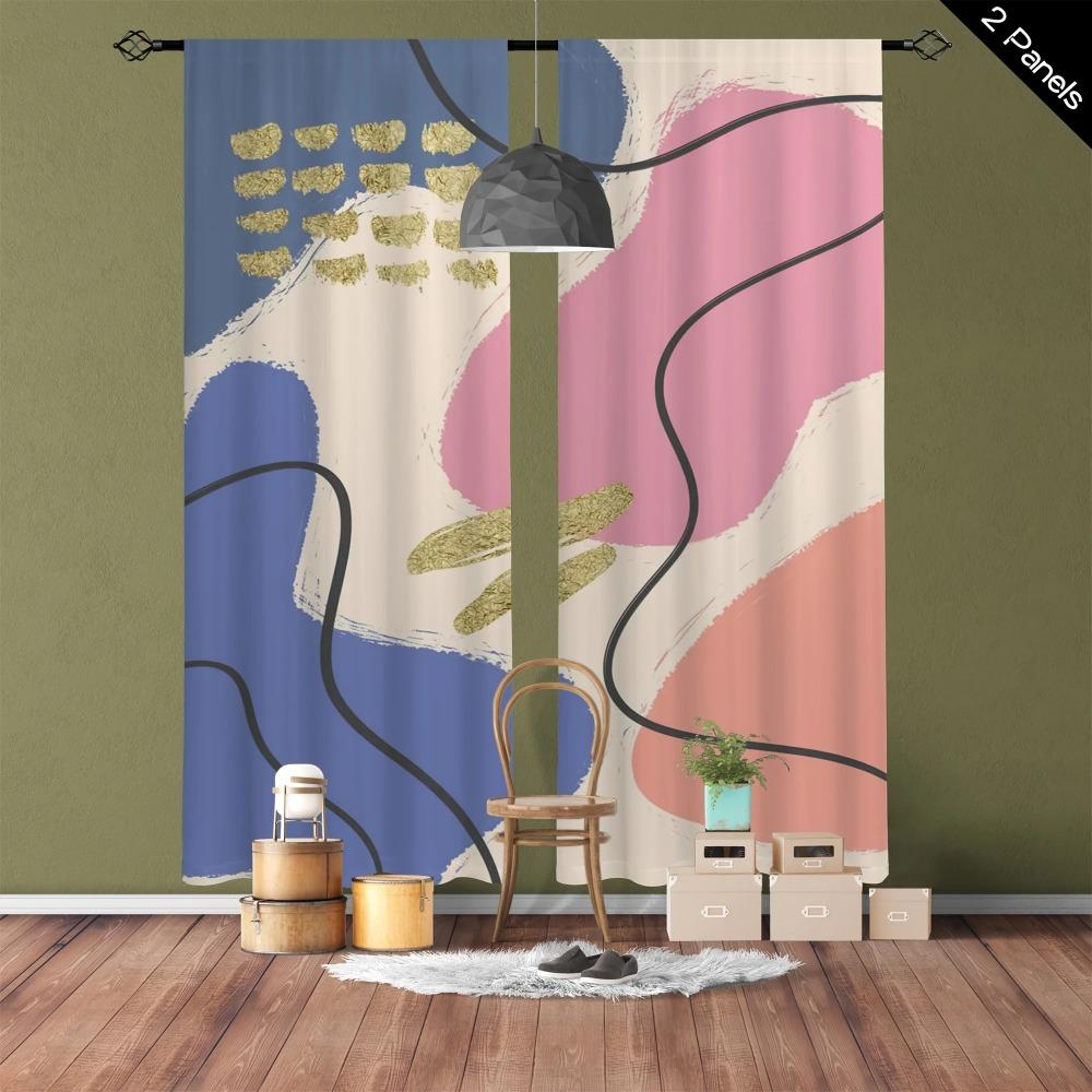 2ks Abstraktní Barevný Vzor Záclona Dekorativní Okenní Drapérie Okenní Dekorace Pro Ložnici Obývací Pokoj Domácí Dekorace Pokoj