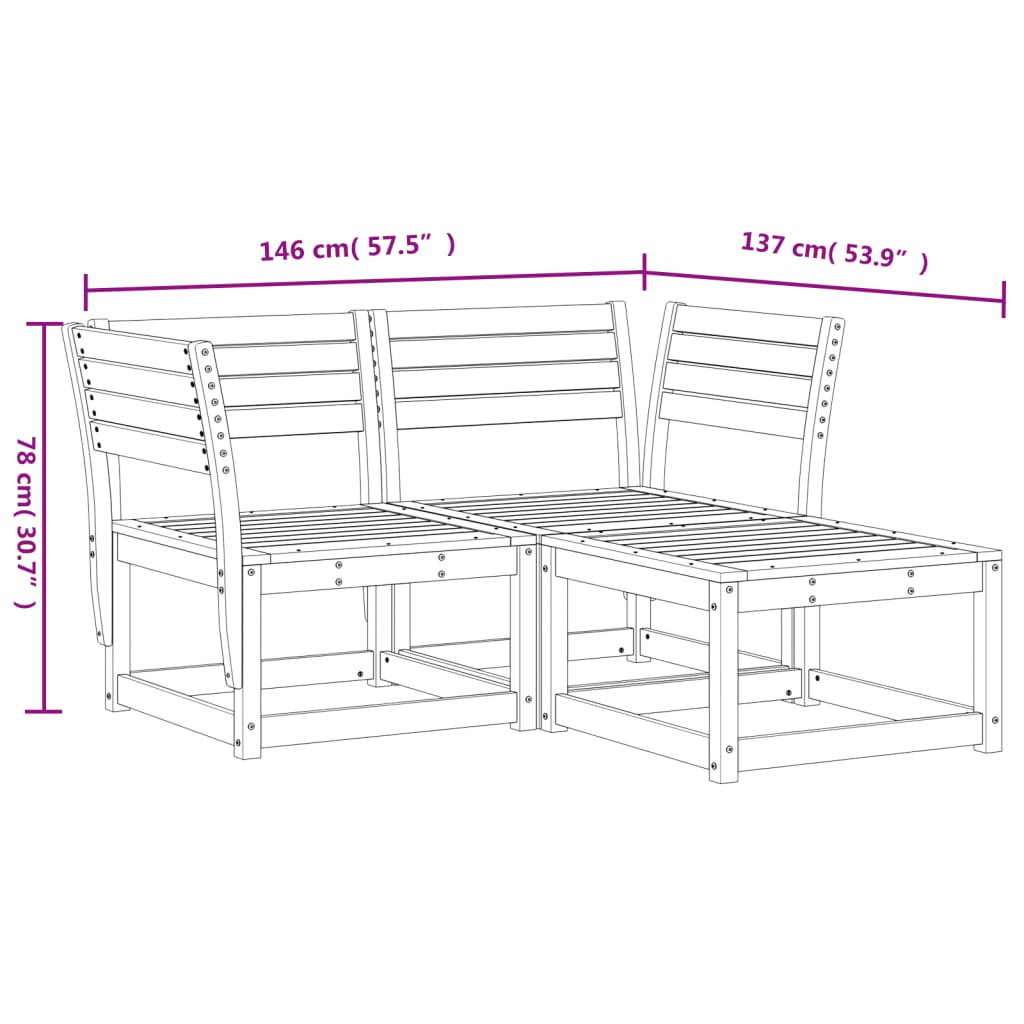 3 Piece Garden Sofa Set Solid Pine Wood