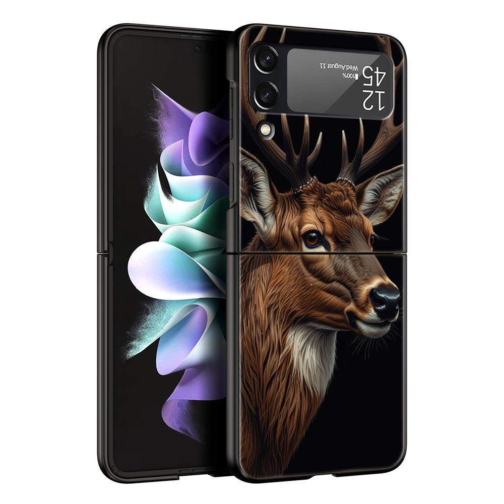 Deer Lichee Pattern Hard PC Phone Case For Samsung Galaxy Z Flip 7 6 5 4 Black Cover For Galaxy Z Flip 3 Foldable Shell Fundas