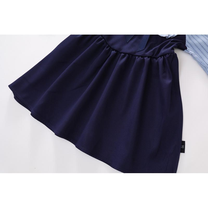 Girls' College Style Dress Autumn New Baby Girl Fake Two-Piece Korean Style Striped Color-Block Long Sleeve Dress
