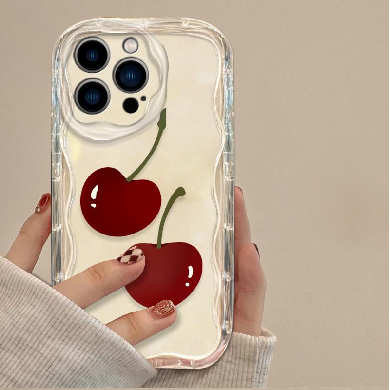 

Cartoon Red Cherry Lichee Clear Phone Case For iPhone 17 16 16E 15 14 13 12 11 Pro Max X XS Max XR 17 Air Silicone Cover iPhone XR