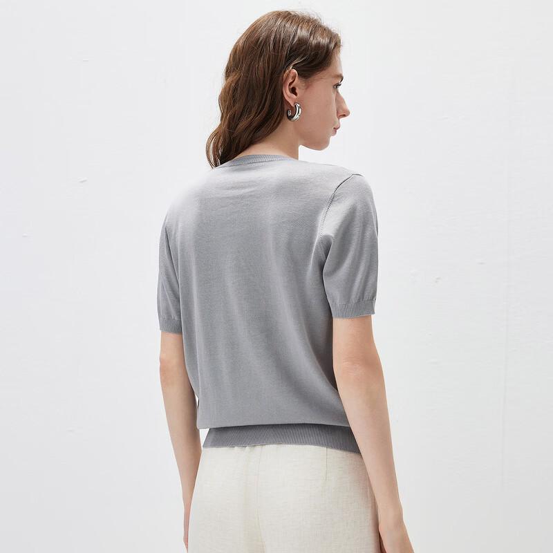 Komomboka Women's Mulberry Silk Dog Embroidery Short-Sleeve Knit Top