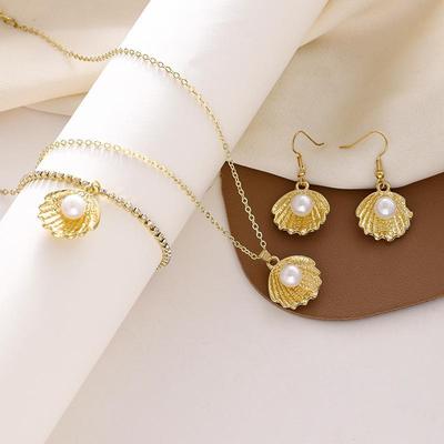 Set Collana di Perle in Stile Coreano, Bracciale e Orecchini – Gioielli Versatili a 3 Pezzi Catena Clavicola per Donne