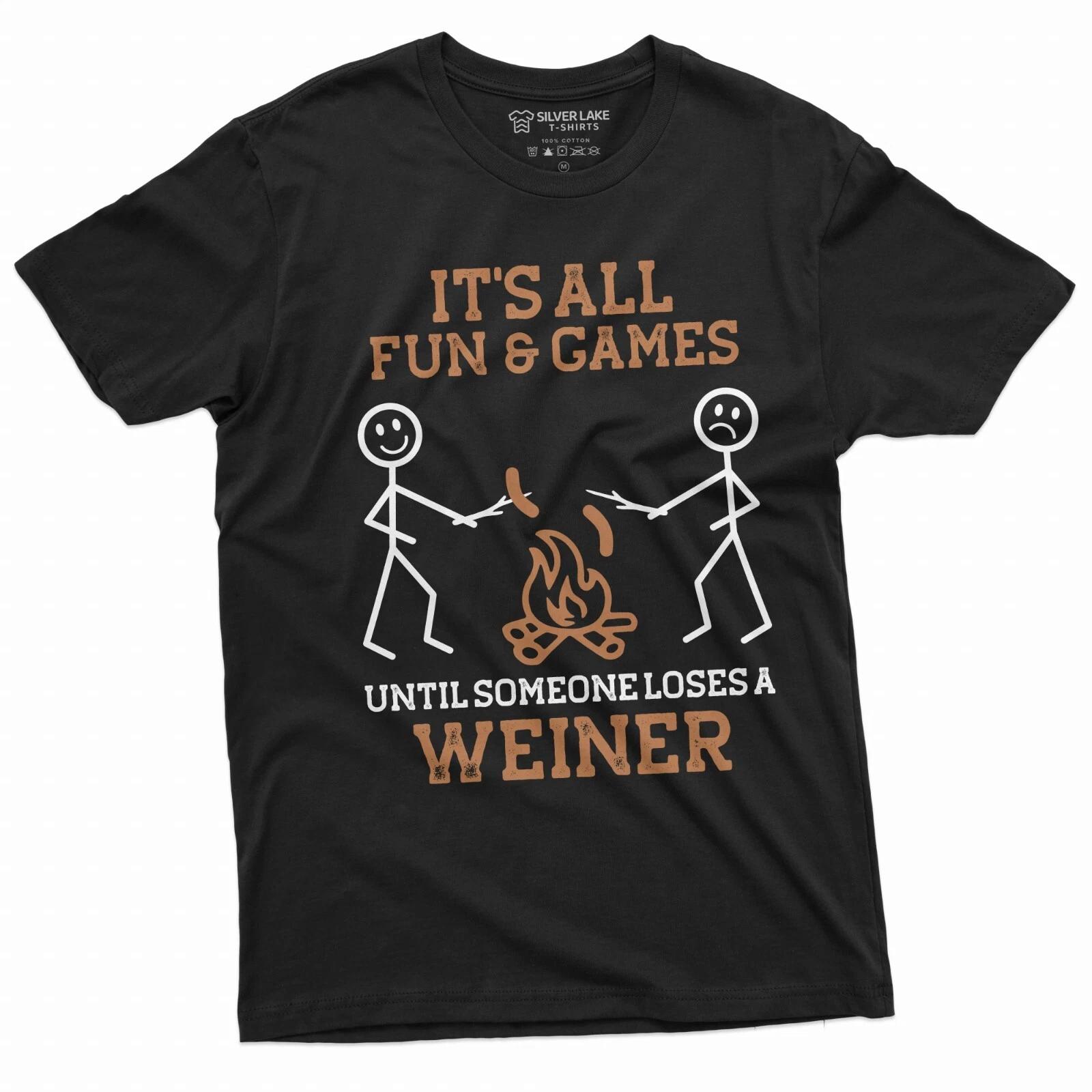 Funny Camping Outdoors T-shirt BBQ Grilling Wiener T-shirt Humorous shirt S