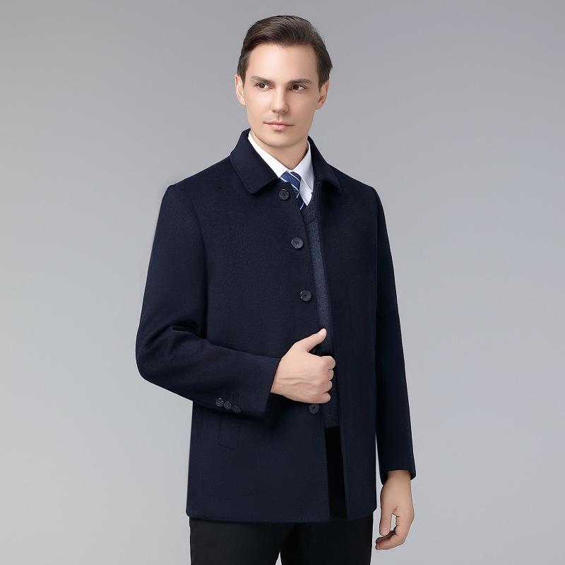 

Autumn and Winter Double-sided Woolen Cashmere Coat for Men, Medium-length Lapel, Middle-aged and Elderly Business Loose Woolen Coat for Men 170