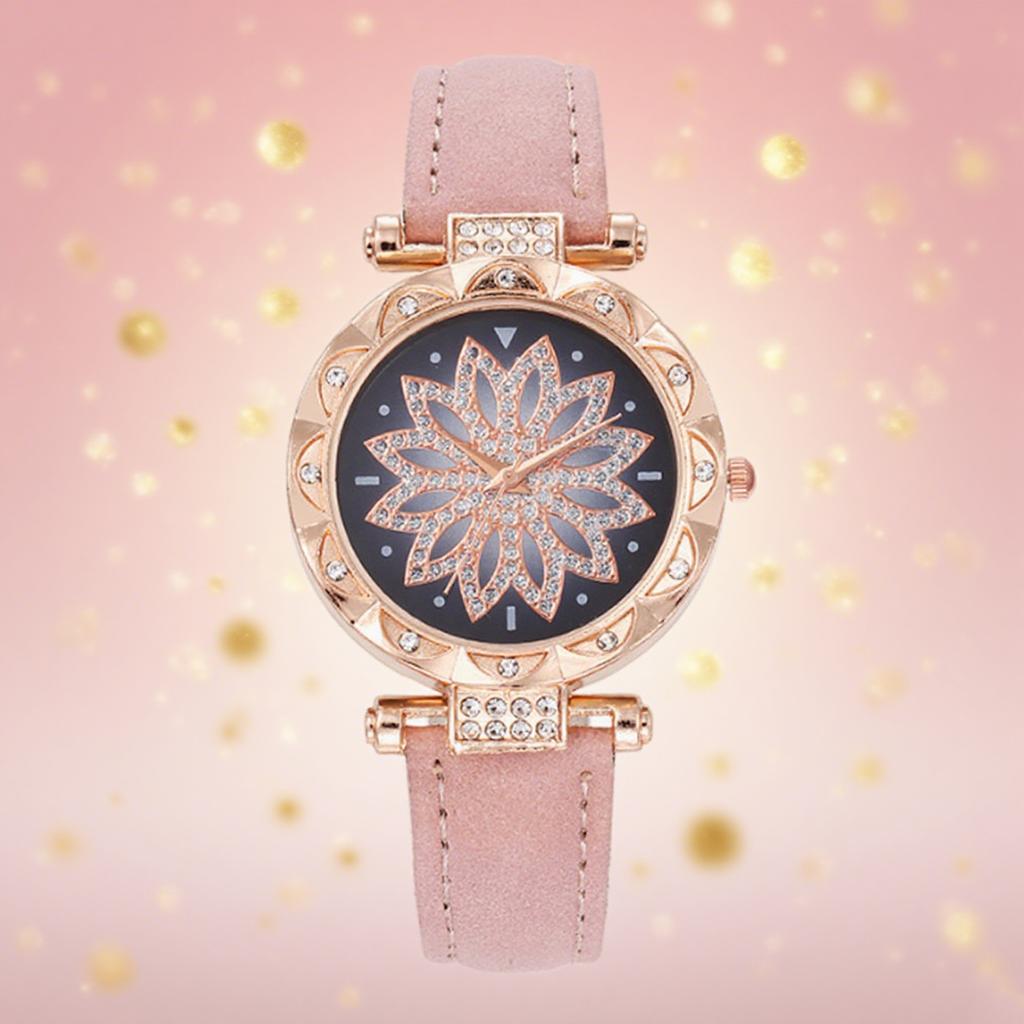 Fashionable and Gorgeous Diamond Frosted Belt Petal Diamond Face Women's Quartz Watch for Christmas and Halloween Gifts