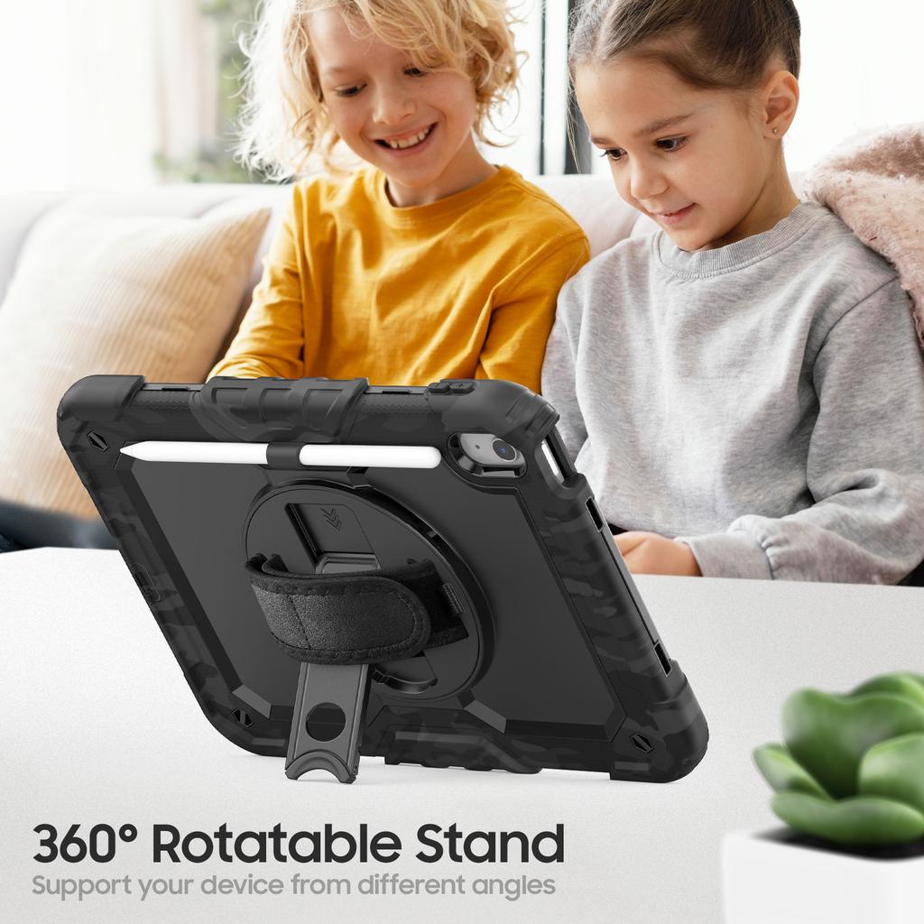 For iPad (2025)/iPad 10.9 (2022) Case Camo Printing PC + Silicone Tablet Cover with PET Film/Shoulder Strap