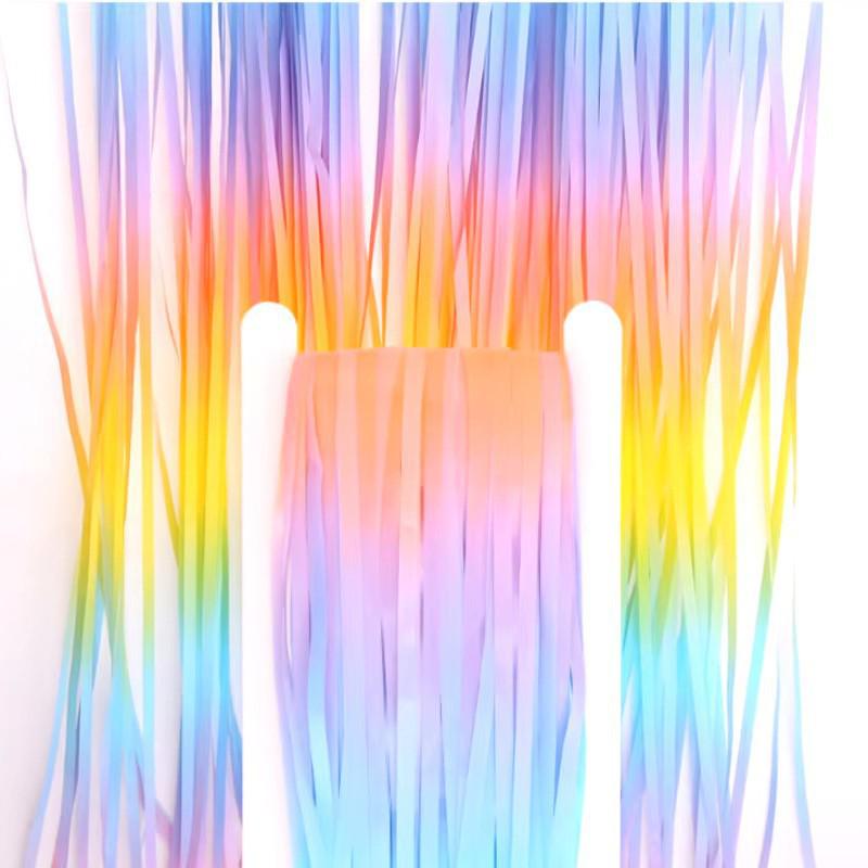 Rainbow Gradient Silk Tassel Curtain - Colorful Decorative Background Prop 1*2m