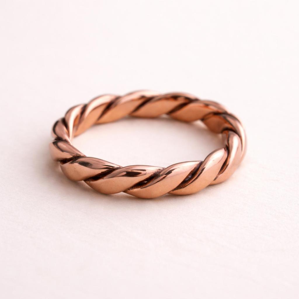 Solid Copper Twisted Rope Ring, Braided Stacking Band, Pure Copper Wedding Ring, Anniversary Gift for Her