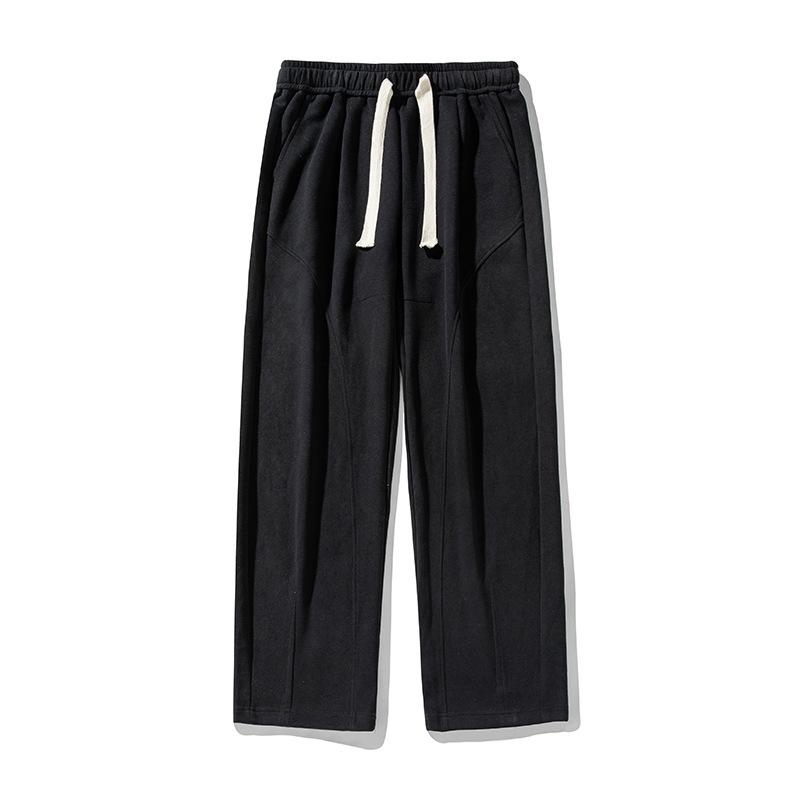 Textured Casual Pants for Men's Spring New Curved Sweatpants Split Pleated Loose Trousers