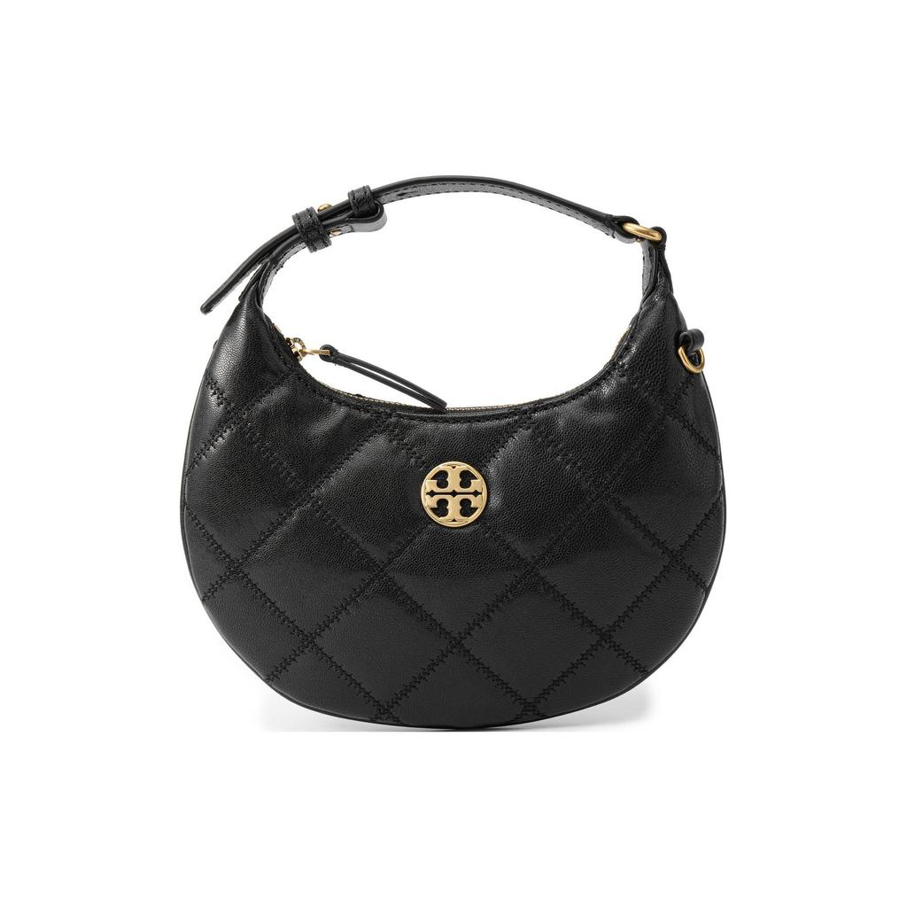 Tory Burch TB-Willa Double T Logo Quilted Leather Crescent Bag Women Shoulder Bag Black 149671-001