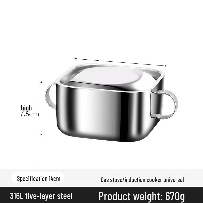 ZISIZ 304 Stainless Steel Square Frying Pot